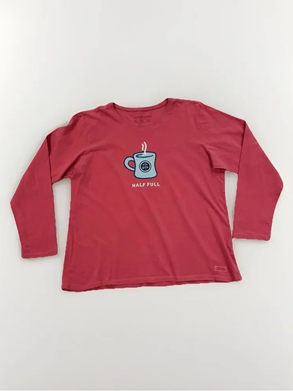 Women's Long Sleeve 'Half Full' Graphic Tee in Rose Red